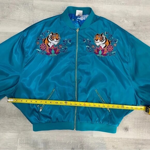RARE Disney Princess Jasmine L Aladdin Satin Teal Blue Bomber Jacket Embroidered - Picture 13 of 16